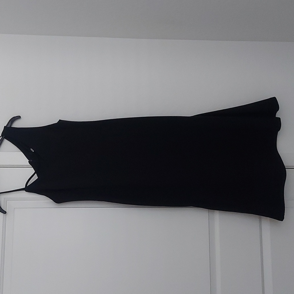 DKNY Sleeveless/One Shoulder Midi Black Dress